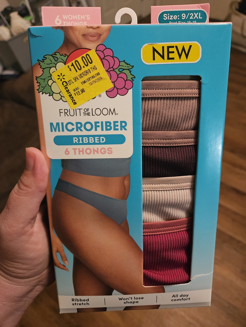 Fruit of the Loom Microfiber Ribbed Thongs - 6 Pack (Assorted Colors)